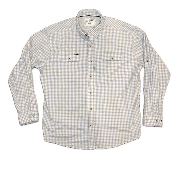 Poncho Shirt Mens XL Blue Check Regular Fit Pockets Fishing - Picture 1 of 8